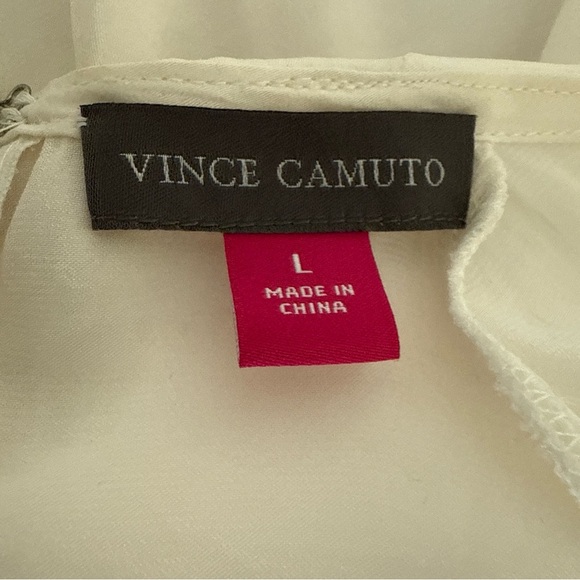 Vince Camuto Women’s Blouse Size L White Sheer Flowy Front Tie Keyhole Zip - Picture 6 of 8